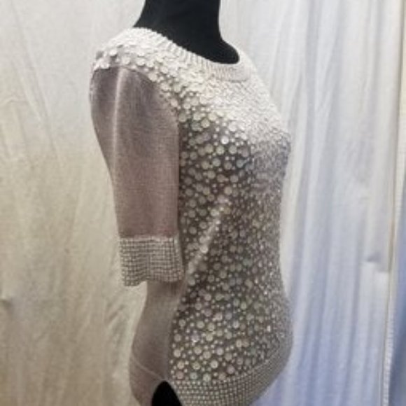 Rondina Sequin Beaded Metallic Knit Top Lavender Sz XS - Picture 4 of 10